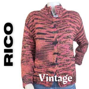 RICO Women's Pink and Black Cardigan Sweater